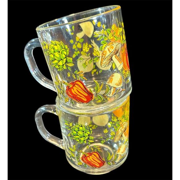 Vintage Arcoroc Spice of Life Glass Mugs, Set of 2, Mushrooms Retro Kitchen - Picture 5 of 12